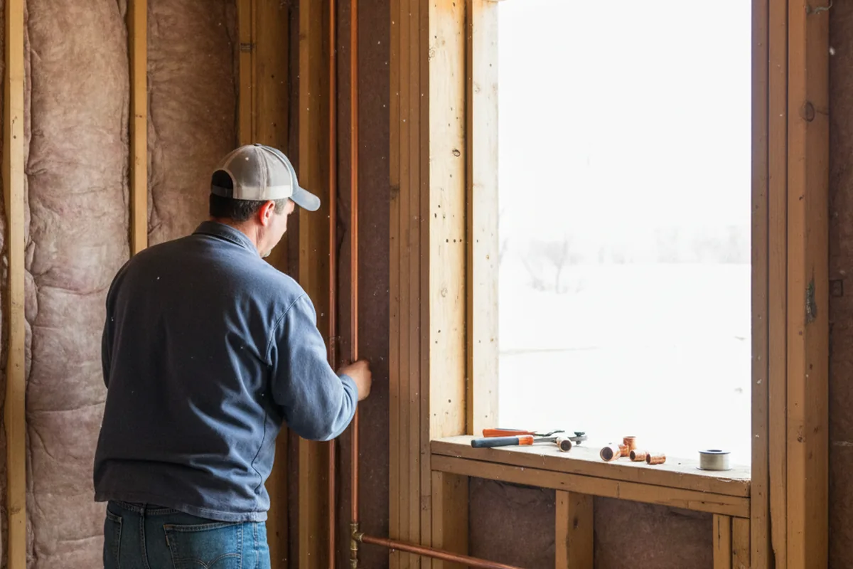 Licensed plumber running new copper supply lines in a Home home