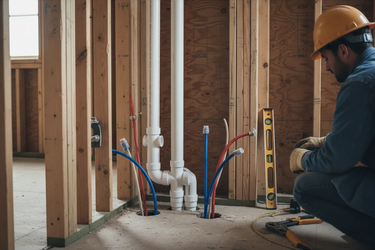 Drain and supply rough-in during Sump Pump Repair in Home